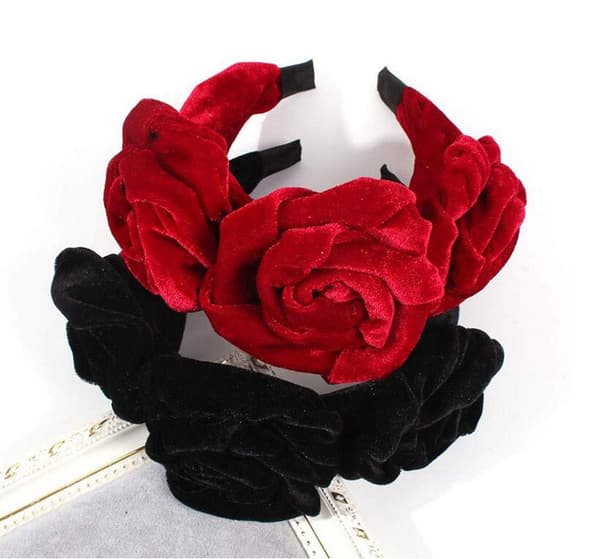 Brett Hårband Rosblomma Sammet Hårtillbehör Röd Black