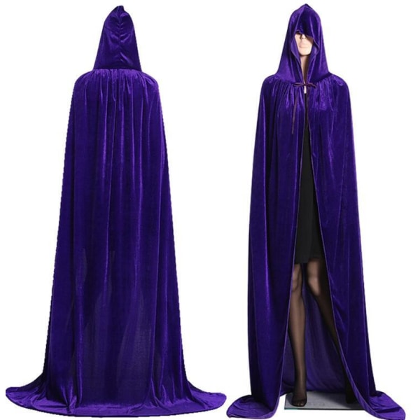 Halloween Kappe med Hætte i Lang Fløjl - Voksen Vampyr Kappe Purple XL