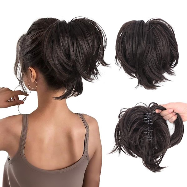 Messy Bun Hårförlängning, Kloklämma i Kort Hästsvansförlängning Q8