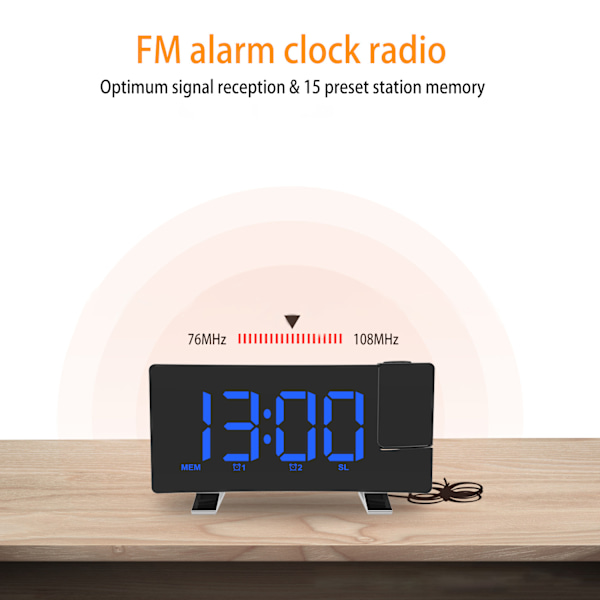 Radioprojektionsväckarklocka för sovrum White