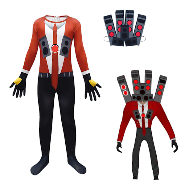 Pojk Skibidi Toalett Kostym Jumpsuit för Halloween 140cm