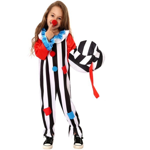 Barnklädsel Clownskostym med Clownsnäsa och Clownshatt L