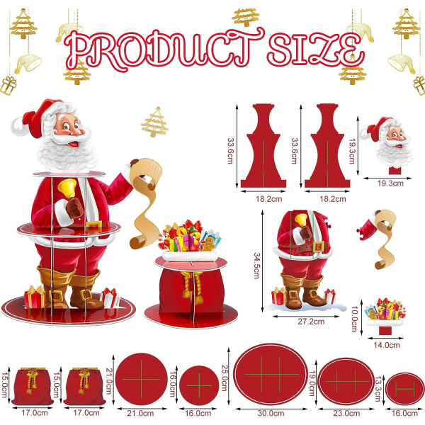 Julekake Stativ 3-etasjes Jul Feriefest Kake Topper Red