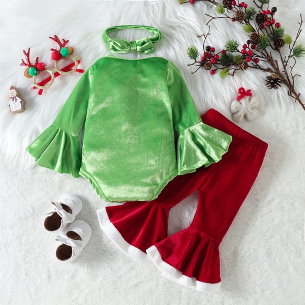 Nyfødt Baby Pige Juleudstyr Langærmet Solid Romper Fløjl 80cm