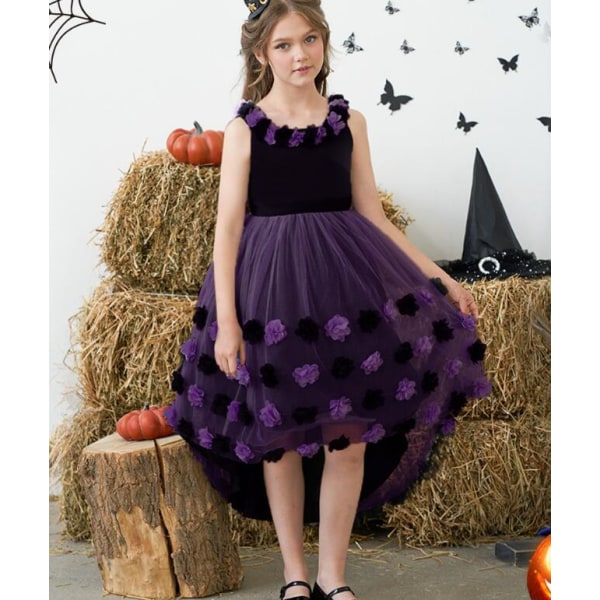 Girl's Flower Cake Mesh släpkjol Purple 130CM