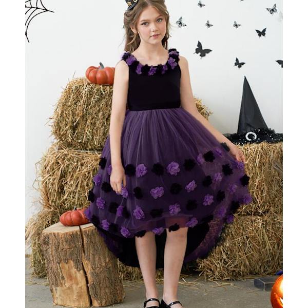 Jentekjole med blomstrende kake-nett-skjørt Purple 140CM