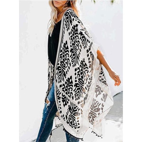 Dame Strand Hawaiian Ferie Lang Kimono Cardigan Badetøj Cover Ups black