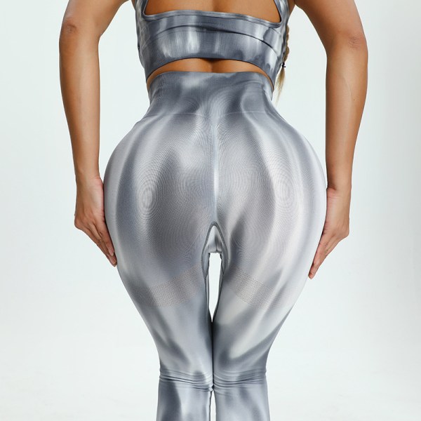 Høytaljede Yogabukser Aurora Trykte Løpe Treningstights Grey M