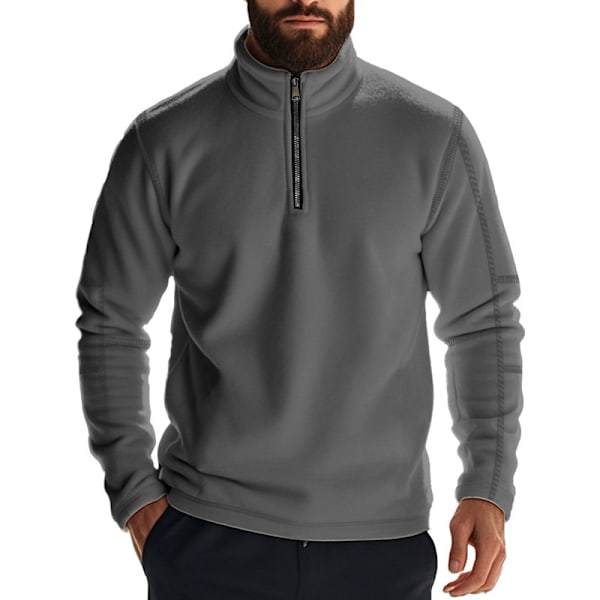 Fleecefodrade Halvzip-Tröjor för Män Mock Neck Pullover Tröja Dark Grey 3XL