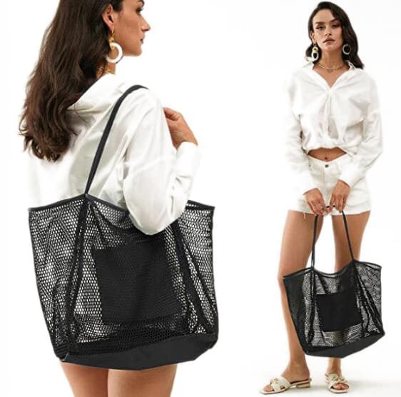 Mesh Beach Tote Damaxelhandväska black