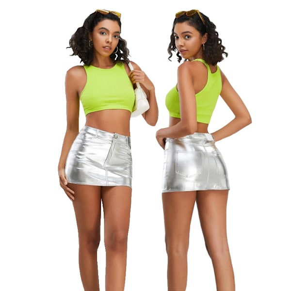 Kiiltävät hameet, matala vyötärö, kimaltelevat rave-bodycon-minimekot taskuilla silver M
