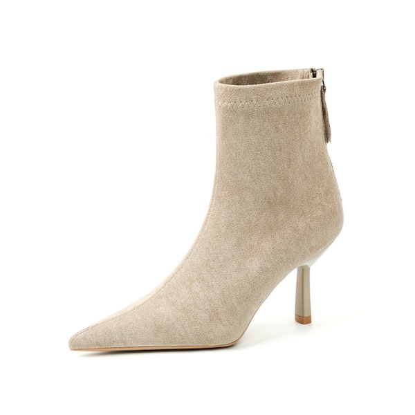 Damskor med spetsig tå och ankelboots, sexiga höga klackar, mocka Beige 39