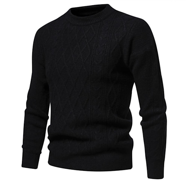 Herrar Rundhals Casual Pullover Tröja i Solid Färg Black M