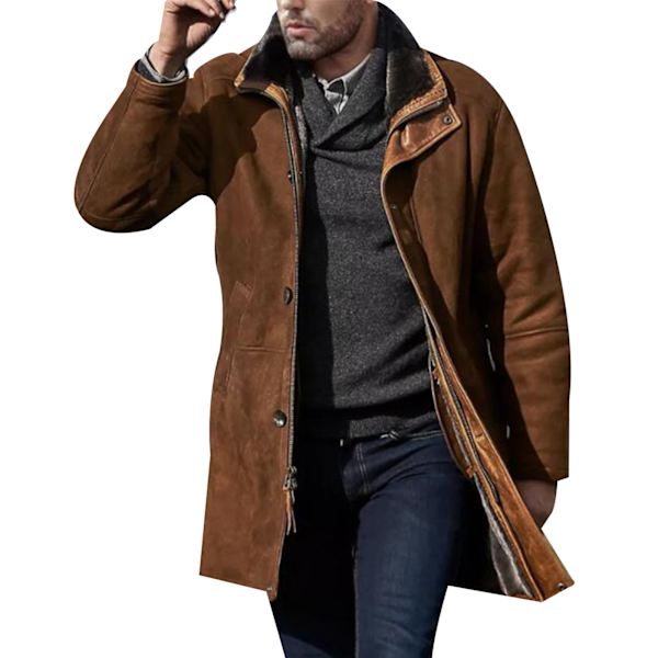 Trenchcoat för män varm vinterjacka överrock brown M