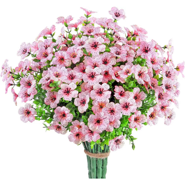 Konstgjorda blommor för utomhusbruk, 10 st plastblommordekoration, UV-beständiga konstblommor PINK