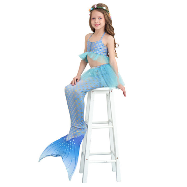 Flickors Simmningsbar Sjöjungfru Svans Prinsessklänning Cosplay Kostym blue 120cm
