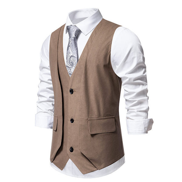 Herrar Formell Mode Väst Lagerad Väst Business Klänning Kostym Västar COFFEE 2XL