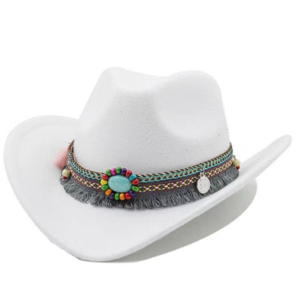 Mode western cowboyhatt med filtkepsar med roll Up brätte white