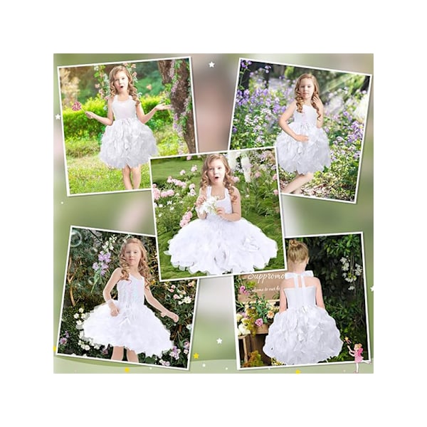 Tutu-klänning för flickor, Glittrande Sekvenstull Prinsessfödelsedagsklänning White 10T