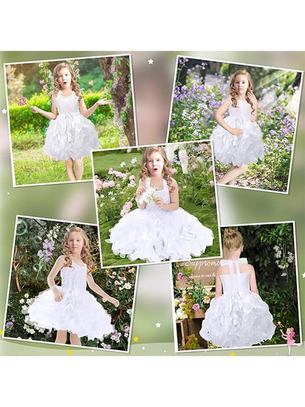 Tutu-klänning för flickor, Glittrande Sekvenstull Prinsessfödelsedagsklänning White 4T