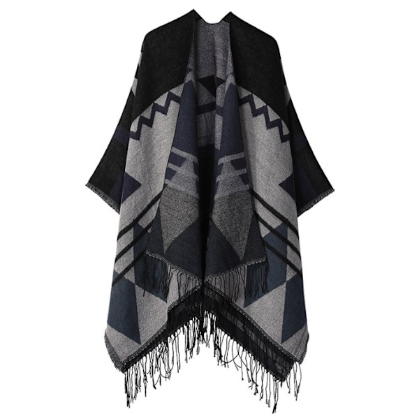 Retro Tofs Poncho Sjal Cape Wraps för kvinnor black1
