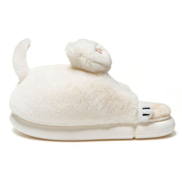 Damtofflor i plysch katt White 40-41