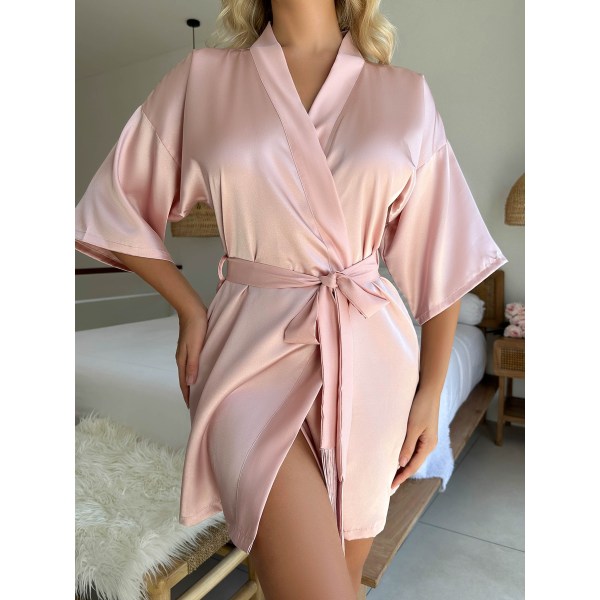 Satinrock för damer Silk Kimono Badrock Pink L