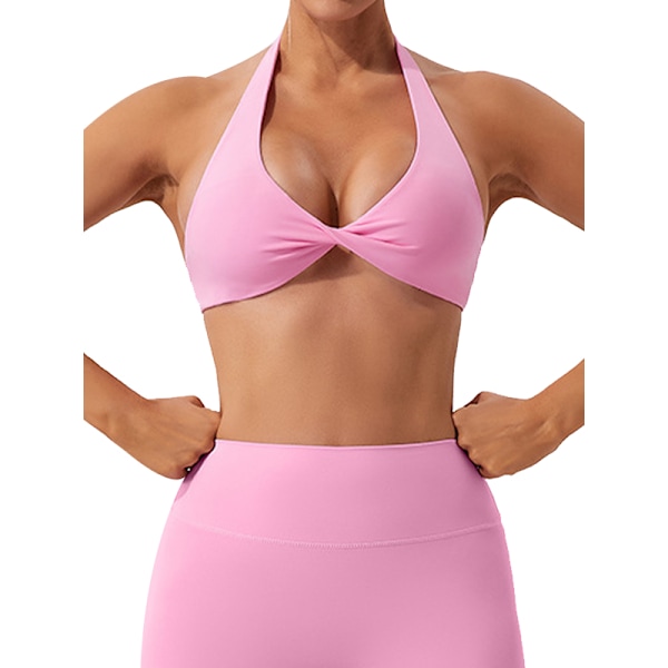 Tränings-BH för kvinnor, rygglös halter-bh för fitness Pink S