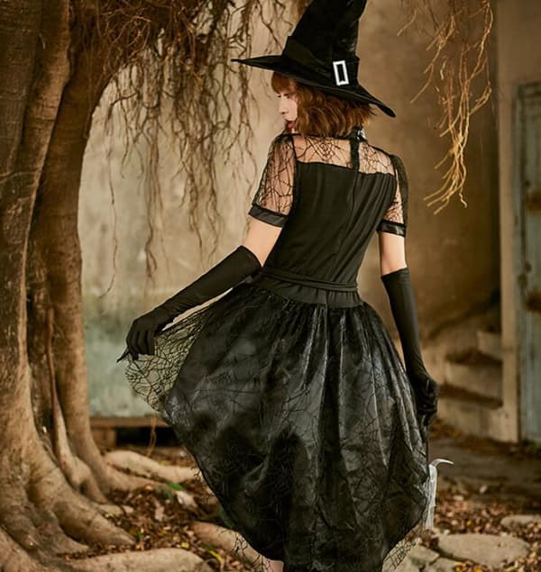 Halloween Hexe Mesh Udsnit Kostume Til Kvinder Black