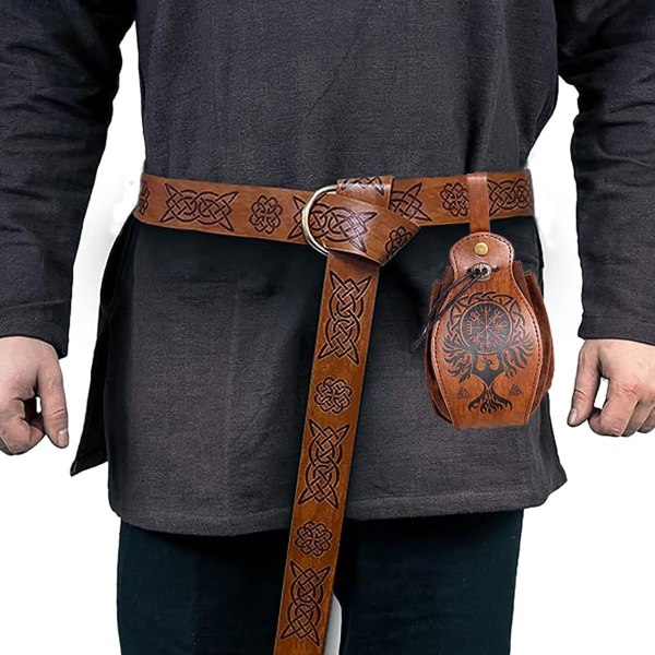 Viking Style Medeltida Bälte Med Väska För Halloween Kostymer Brown 3