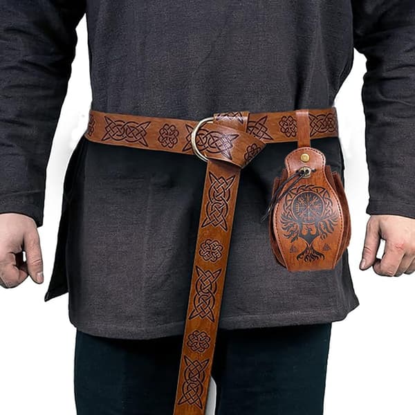Vikinge-stil middelalderbælte med taske til Halloween-kostumer Brown 2