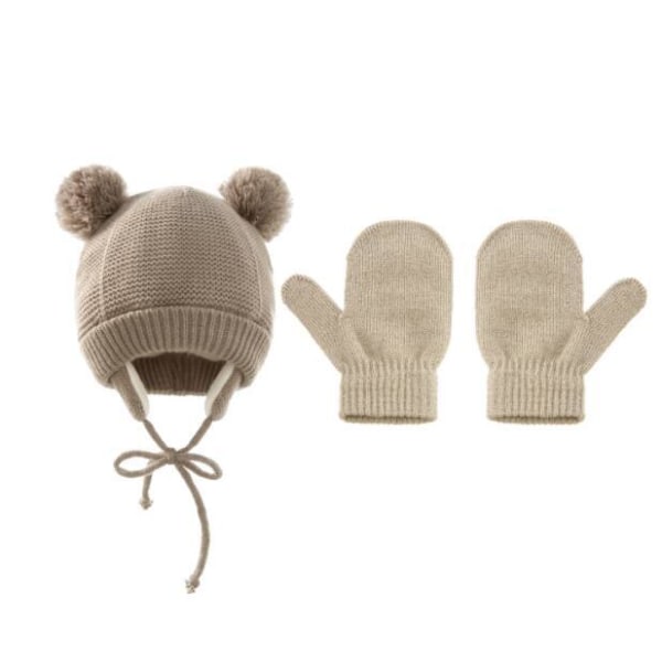 Barn vinter stickade mössa handskar set khaki