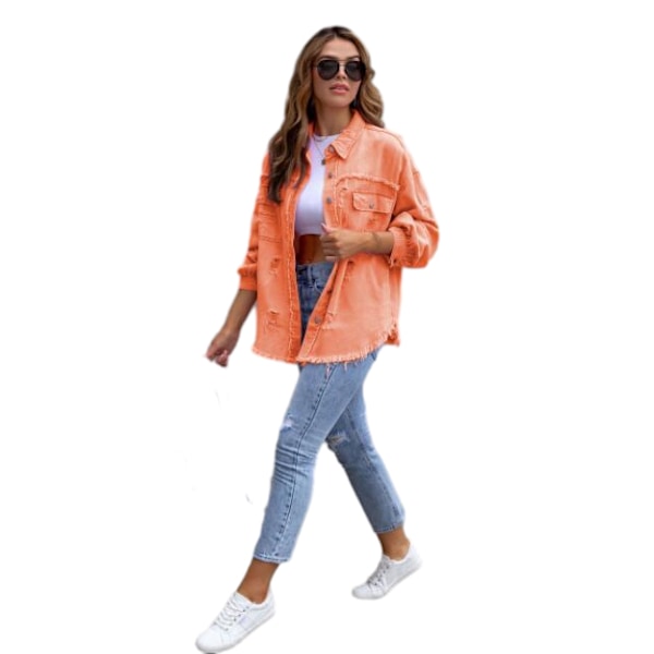 Mid-længde Hul Løstsiddende Denimjakke Kvinde Orange M