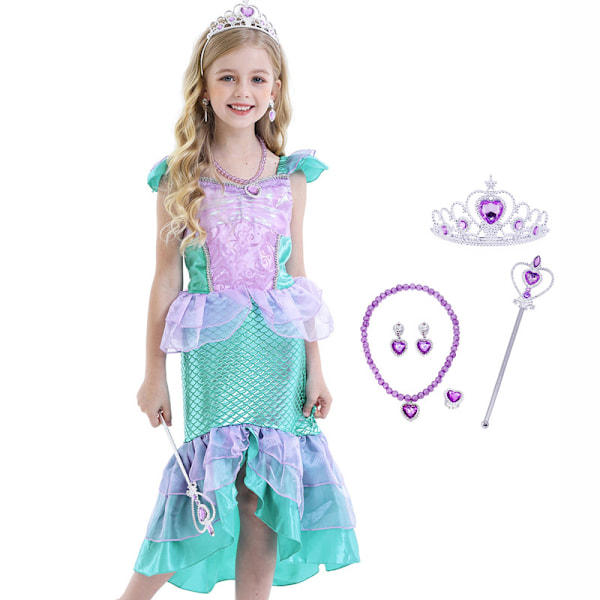 Sjöjungfrukostym för flickor, barn, prinsessa, festkläder, cosplay-outfit 140cm