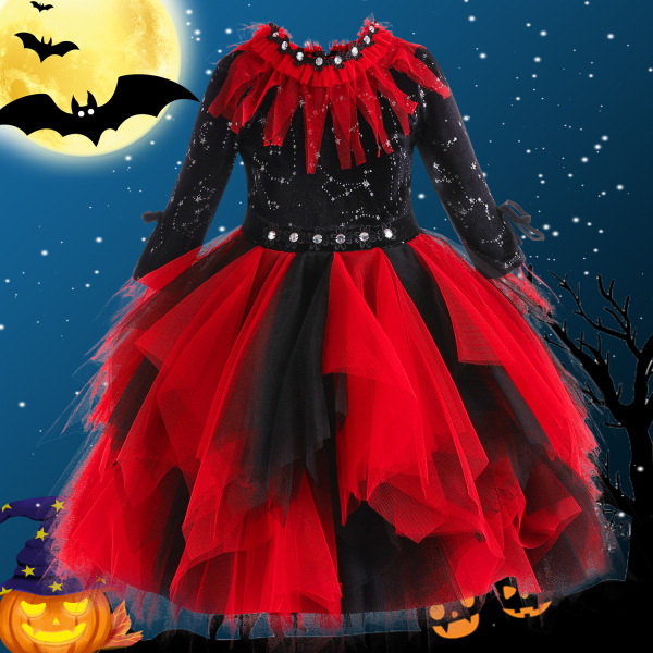 Jente Halloween Gotisk Viktoriansk Vampyr Dronning Kles Opp Black B 100cm