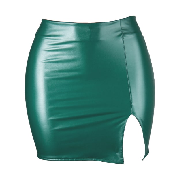 Basic, hög midja, konstläder Bodycon Mini Pencil Kjol för kvinnor green M