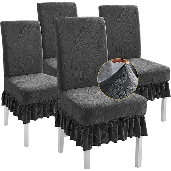Matstolsöverdrag med kjol - Set om 4 stolsöverdrag Gray