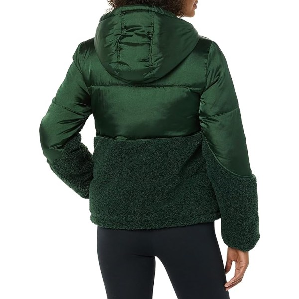 Vinter-Sherpa Puffer Patchwork-jacka för kvinnor Dark Green XL