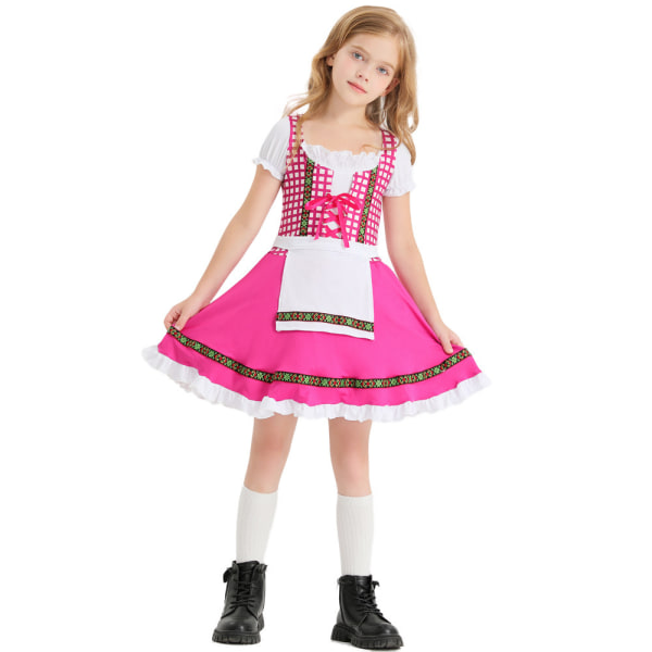 Traditionell tysk bayersk Dirndl Oktoberfest klänning för flicka Pink L