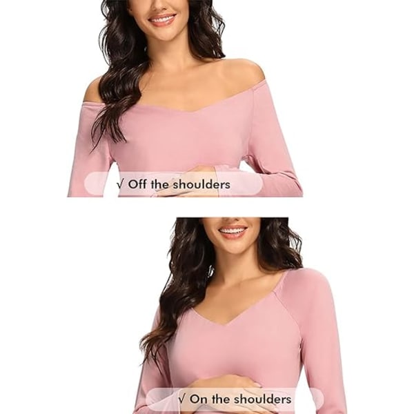 Kvinnors off Shoulder V-ringad Gravidklänning Pink XL