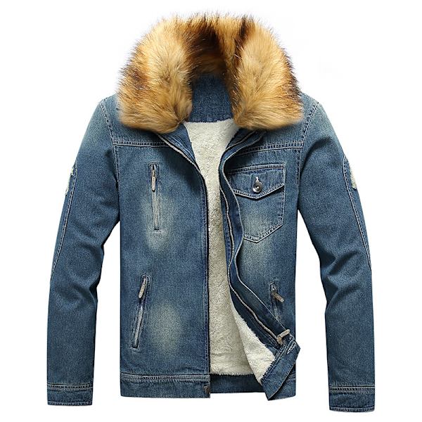 Jeansjacka med fleecefodrad för män, vinterjacka blue2 2XL