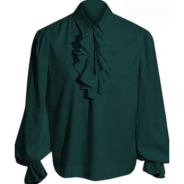 Mænds Victorian Ruffled Langærmet Skjorte Green 2XL