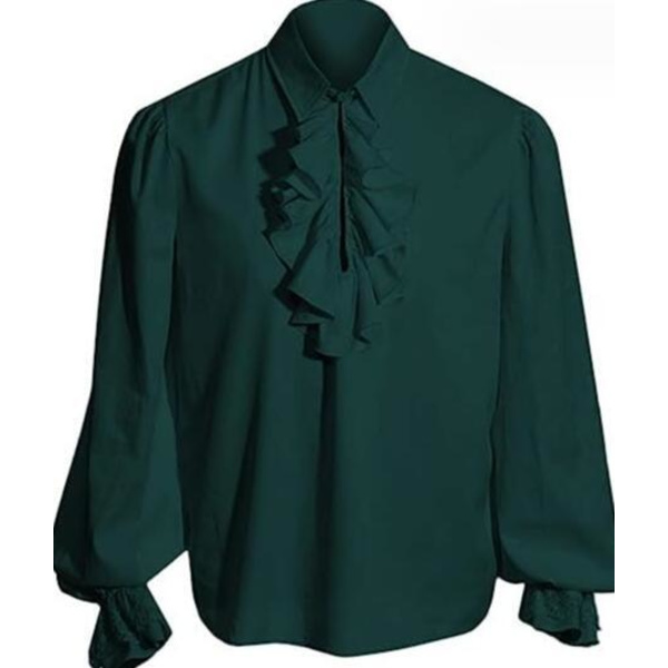Mænds Victorian Ruffled Langærmet Skjorte Green M