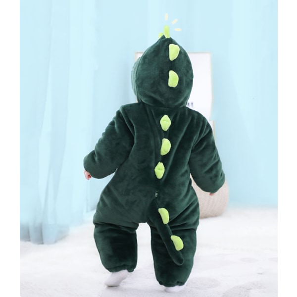 Newborn Baby Jumpsuit Hooded Fleece Rompers Långärmad Onesies Ytterkläder Outfits Dark Green 73