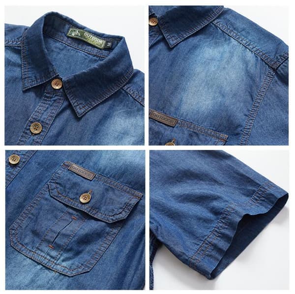 Kortärmad jeanströja för män light blue XL