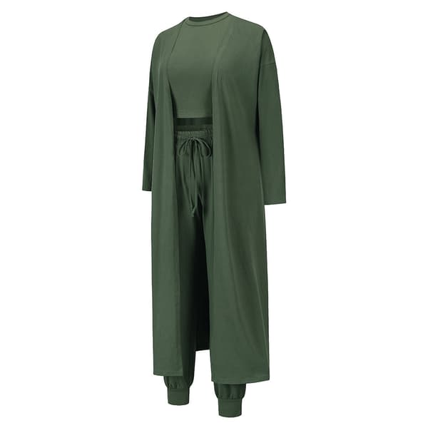 Dame Solid Farvet Strikket Slank Atletisk 3-delt Sæt Green XL