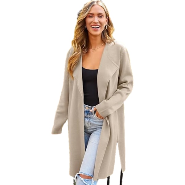 Dame Lang Uldbluser Cardigan Let Casual Frakke Beige M