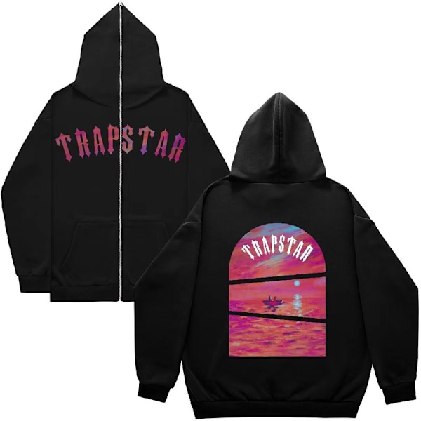 Hettegensere med grafisk trykk for kvinner og menn, Y2K-jakke, trendy estetisk genser Black 1 XL