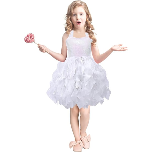 Tutu-kjole til piger, Glitrende Sequin Tulle Prinsesse Fødselsdagsfest Outfit White 6T