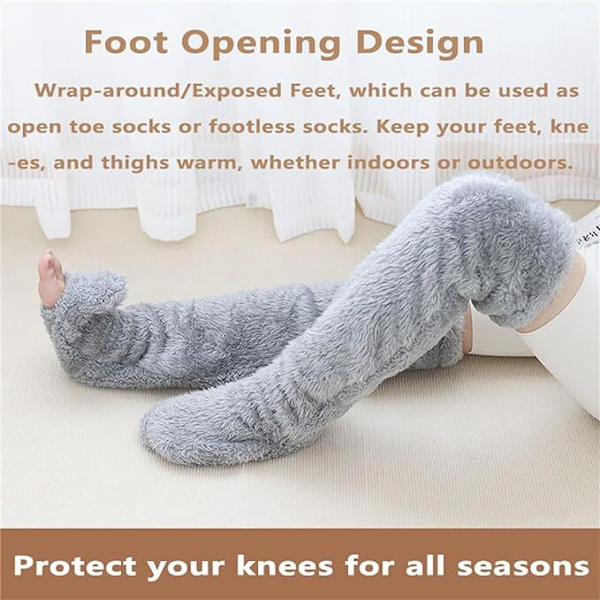 Mysiga Sockor, Knähöga Toffelsockor, Damvinterstrumpor Över Knäet, Fuzzy Långa Strumpor Light Grey